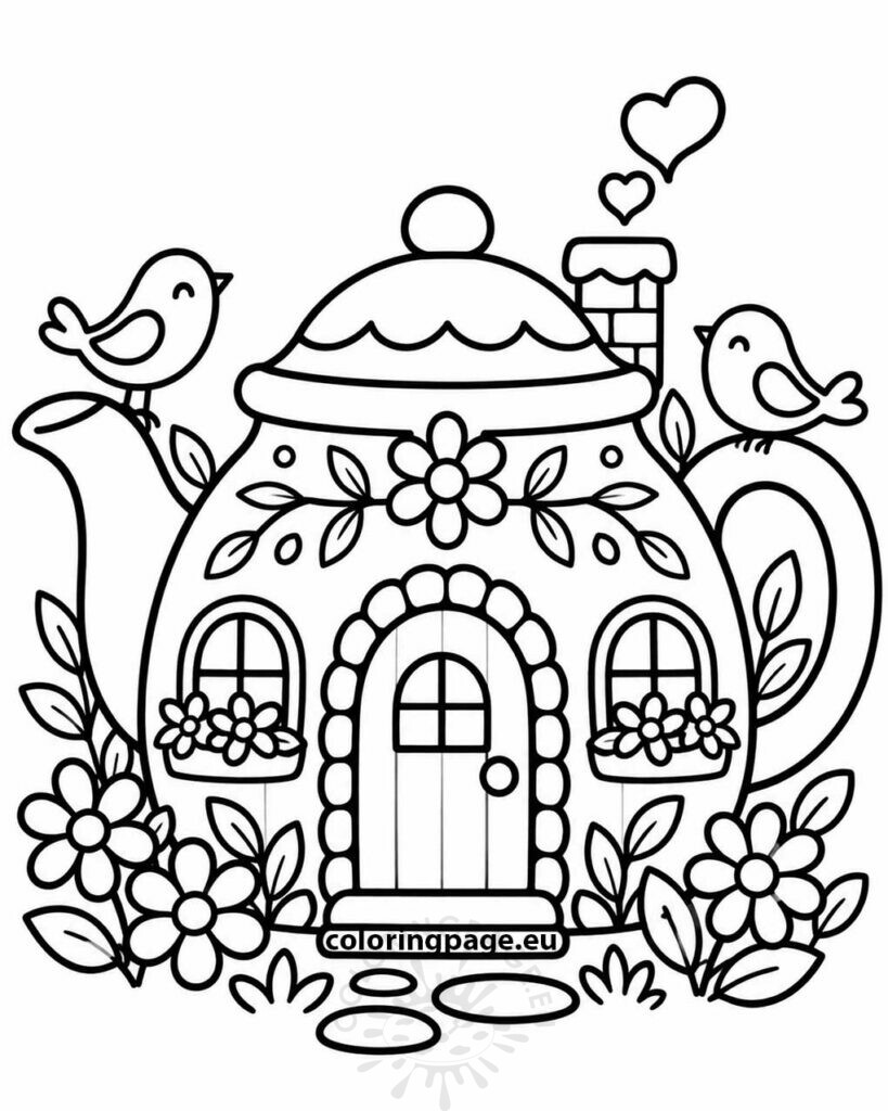 teapot cottage coloring page