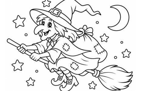 witch flying on her broomstick